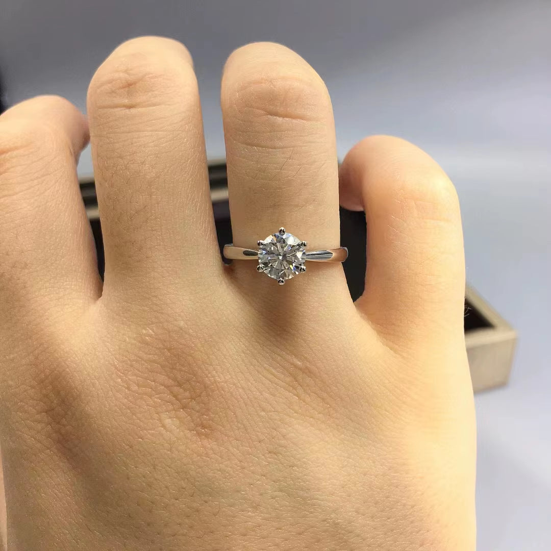 100% Real Moissanite Engagement Rings Platinum Plating Sterling Silver 1CT 2CT 3CT Diamond Wedding Rings Classic 6 Prong Ring