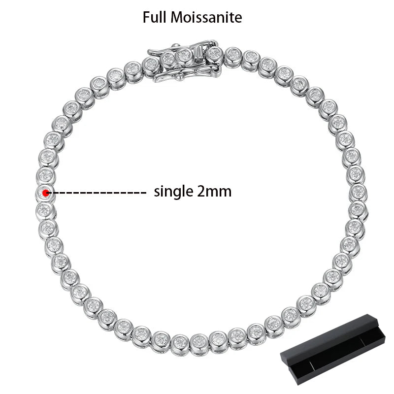 2Mm Moissanite Tennis Bracelet for Woman Men Hip Hop Chain with GRA 100% Sterling Sliver 18K White Gold Plated Bracelet