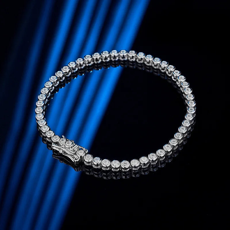 2Mm Moissanite Tennis Bracelet for Woman Men Hip Hop Chain with GRA 100% Sterling Sliver 18K White Gold Plated Bracelet