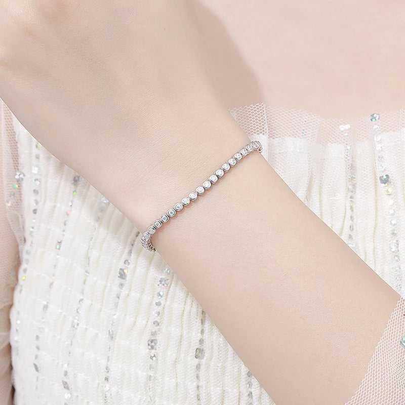2Mm Moissanite Tennis Bracelet for Woman Men Hip Hop Chain with GRA 100% Sterling Sliver 18K White Gold Plated Bracelet