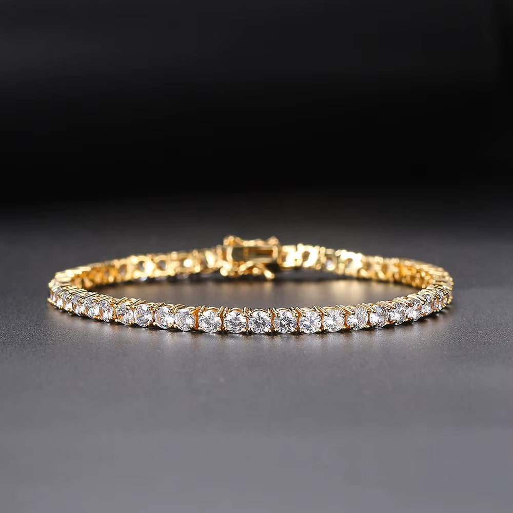 Iced Out Crystal Tennis Bracelet for Women Punk Hiphop Luxury AAA+ Cubic Zirconia Wedding Gold Color Hand Chain Jewelry OHH118