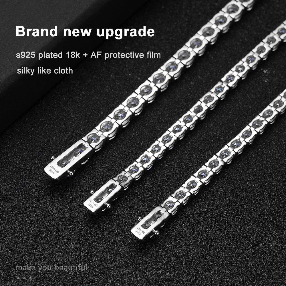 D VVS1 Moissanite Tennis Bracelet in S925 Sterling Silver with 18K White Gold Plating and GRA Certification for Men and Women