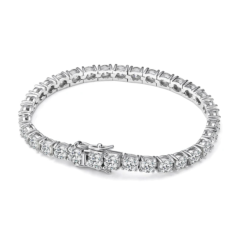 D VVS1 Moissanite Tennis Bracelet in S925 Sterling Silver with 18K White Gold Plating and GRA Certification for Men and Women
