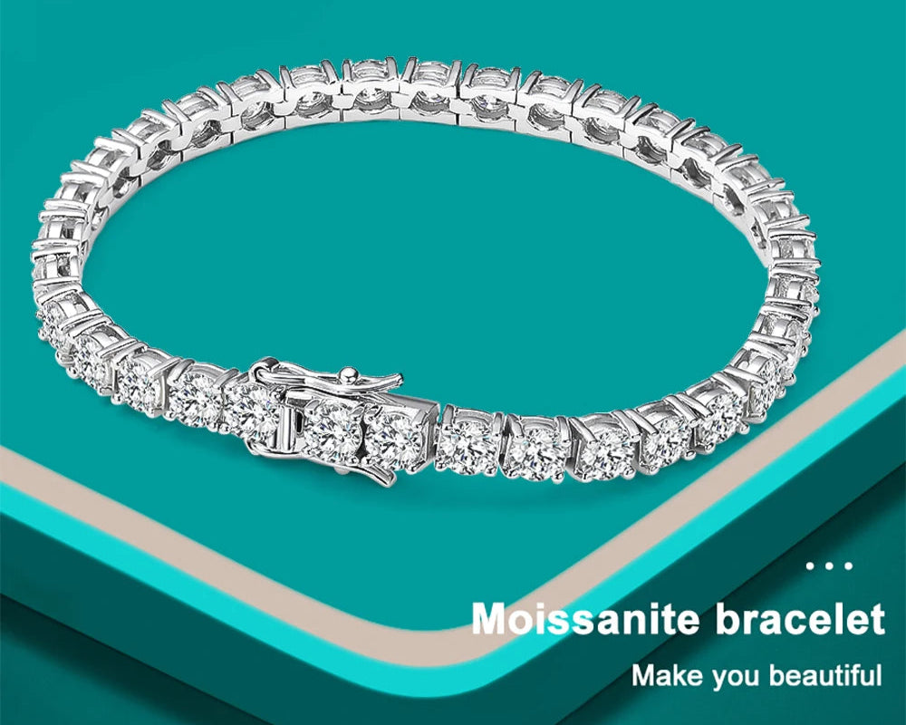 D VVS1 Moissanite Tennis Bracelet in S925 Sterling Silver with 18K White Gold Plating and GRA Certification for Men and Women