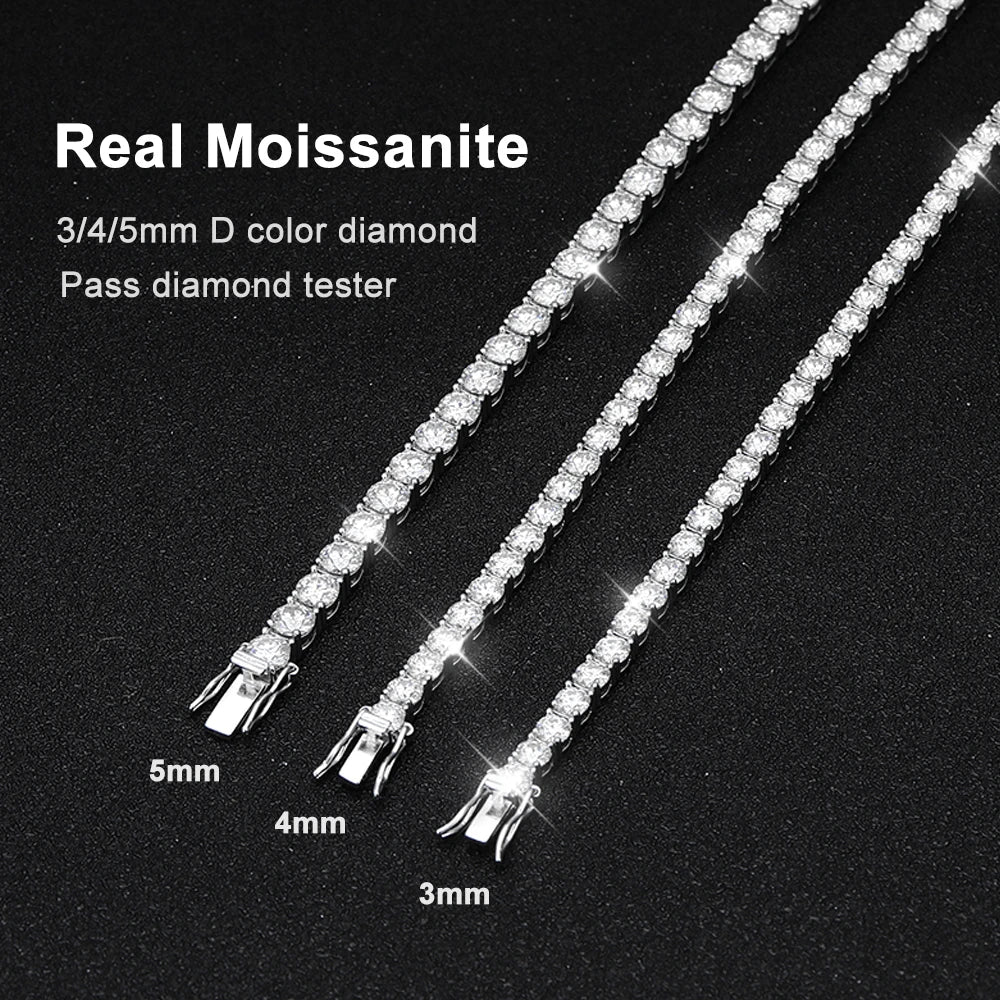D VVS1 Moissanite Tennis Bracelet in S925 Sterling Silver with 18K White Gold Plating and GRA Certification for Men and Women
