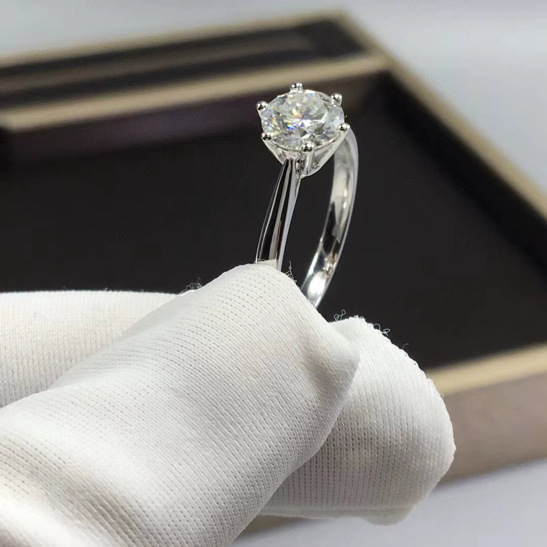 100% Real Moissanite Engagement Rings Platinum Plating Sterling Silver 1CT 2CT 3CT Diamond Wedding Rings Classic 6 Prong Ring
