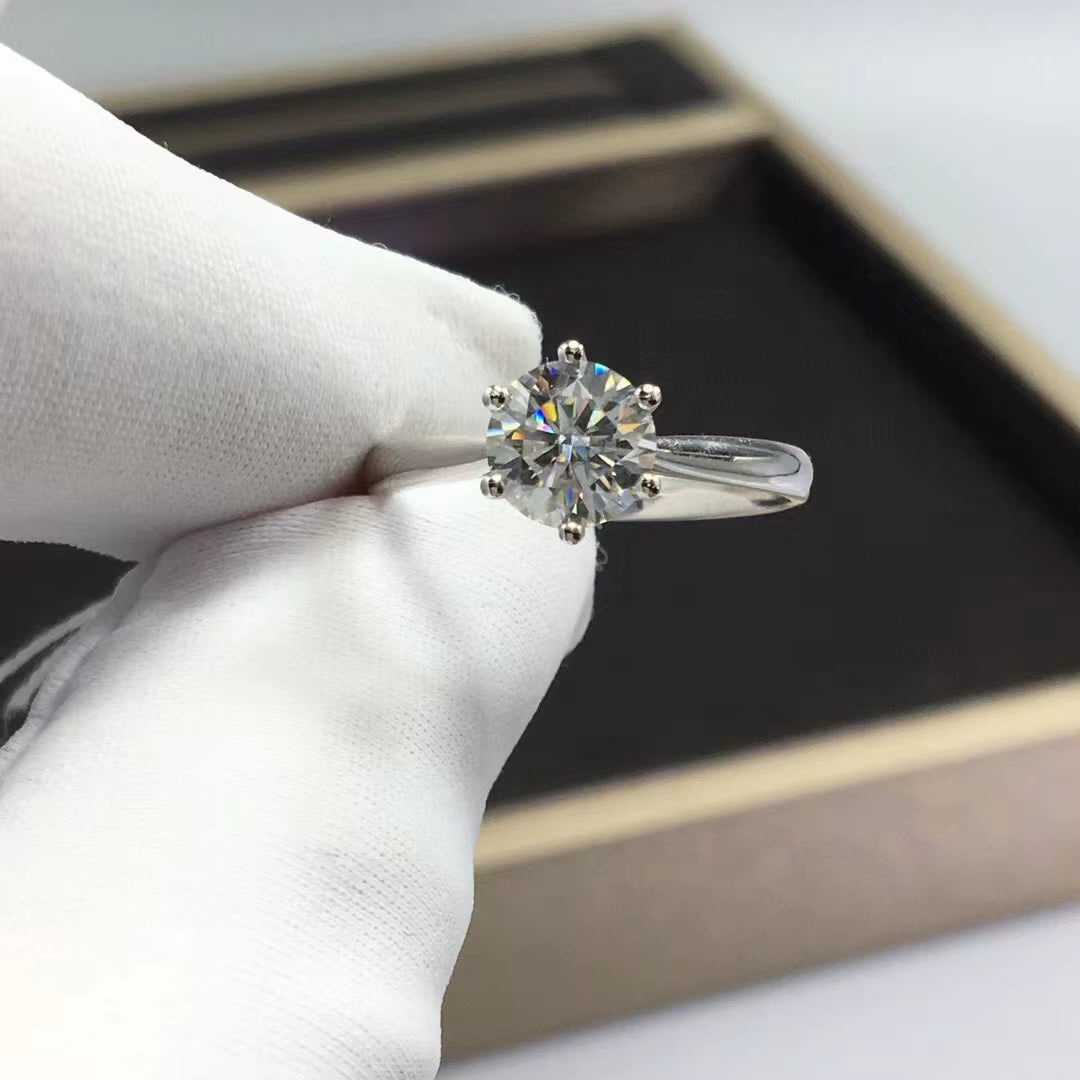 100% Real Moissanite Engagement Rings Platinum Plating Sterling Silver 1CT 2CT 3CT Diamond Wedding Rings Classic 6 Prong Ring