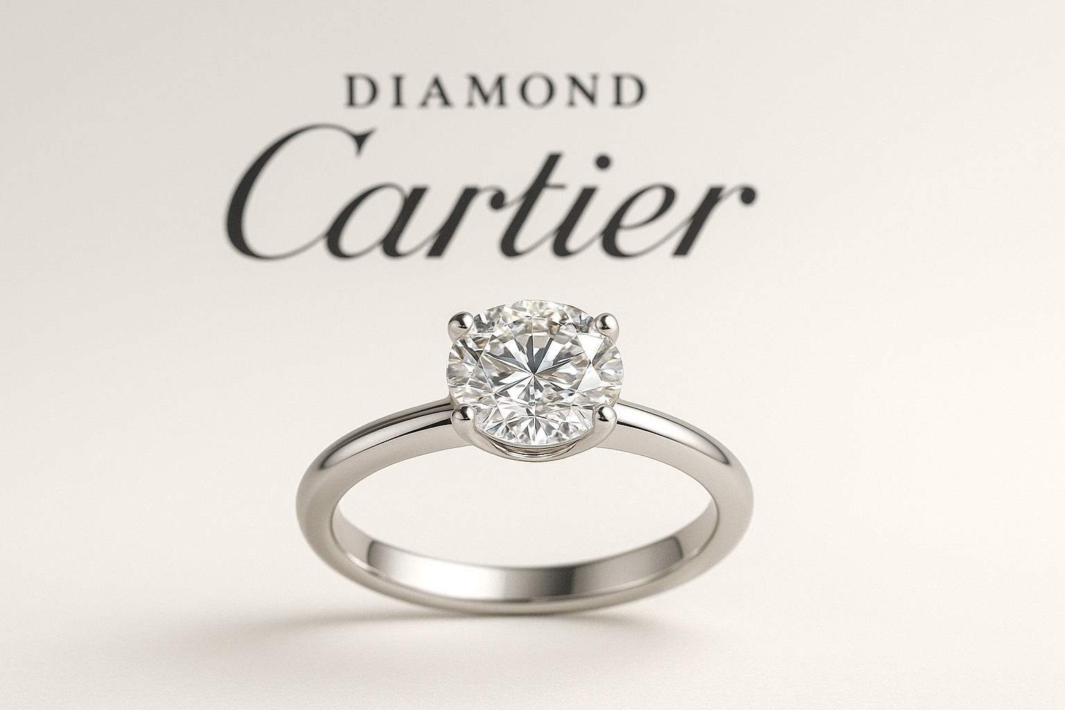 luxury ring for wedding porpuse with the background name as a logo written Diamond Cartier